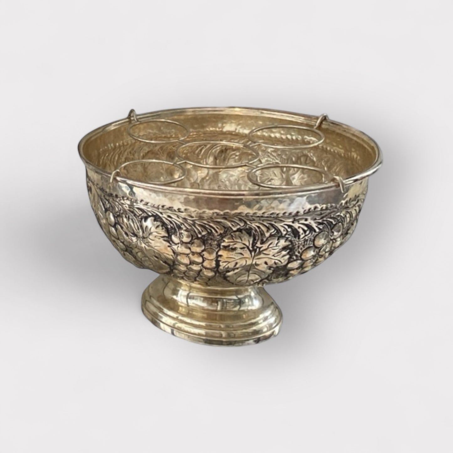 20th Century French Brass Silver Plated Repousse Wine Cooler w/ Vine Decor