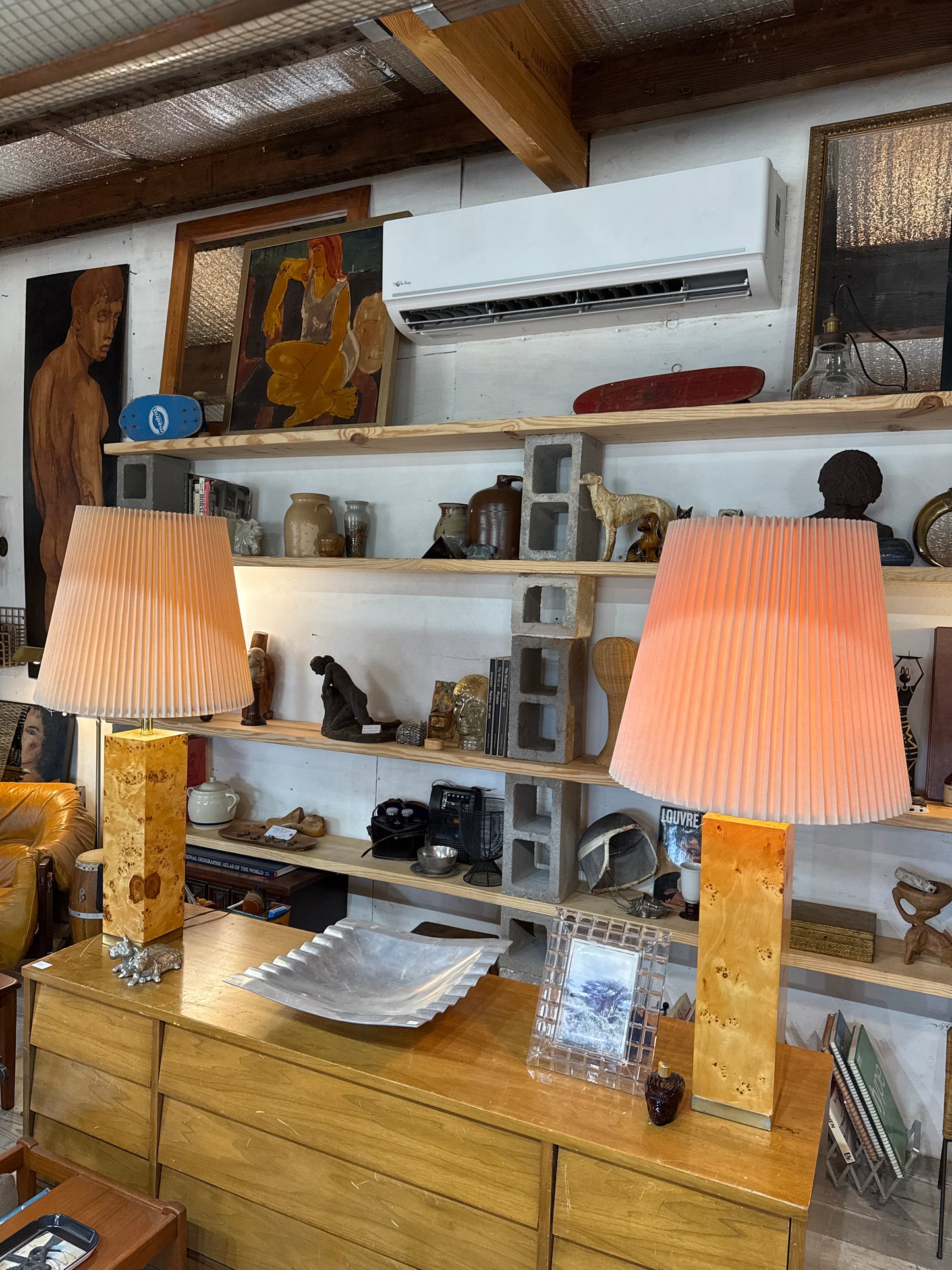 1970s Lacquered Burl Wood Lamps
