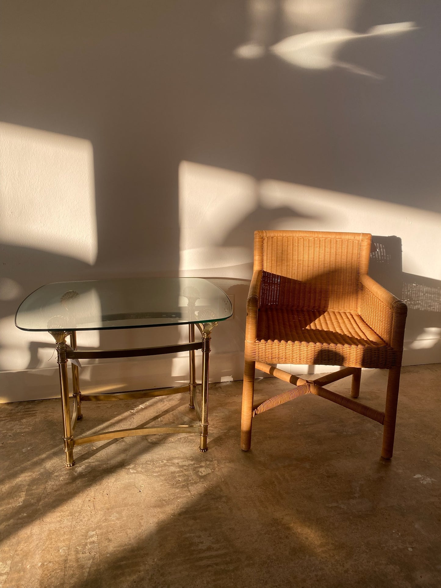 Brass Shell Glass Top Side Table