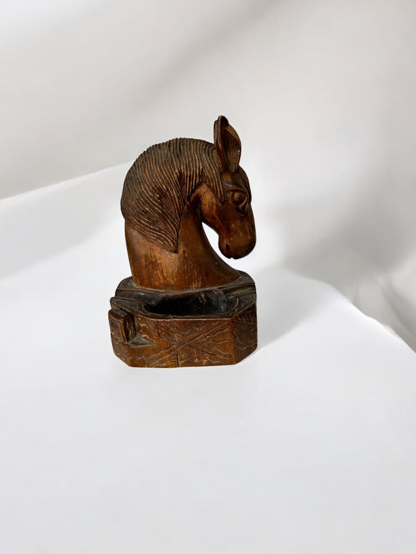 Carved Wooden Horse Ashtray / Coin Dish