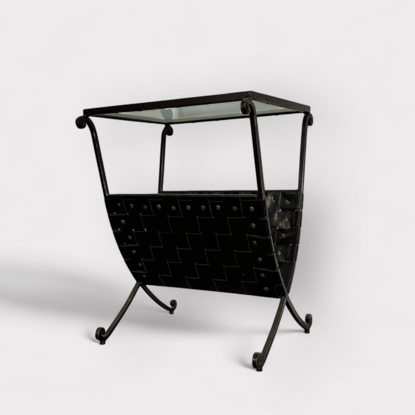 Contemporary Metal and Leather Side Table