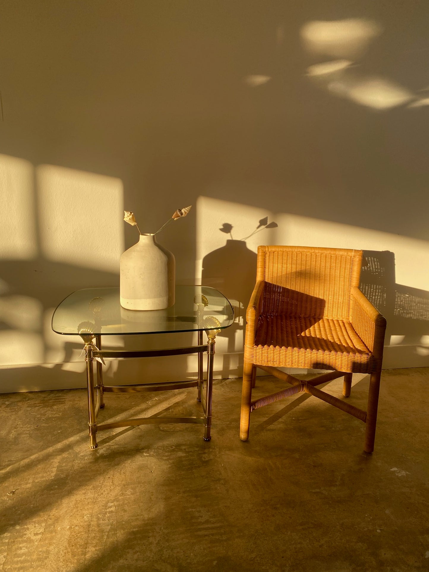 Brass Shell Glass Top Side Table