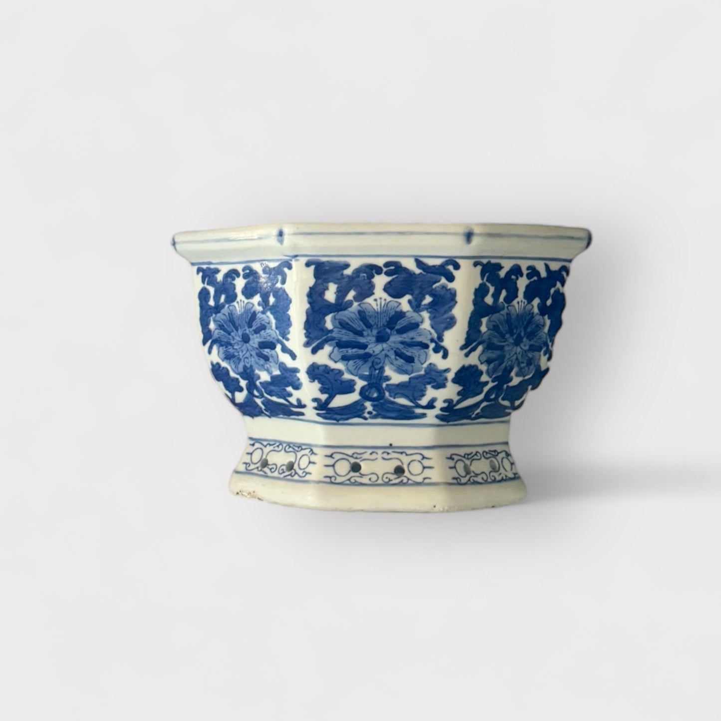 Blue & White Hand Painted Octagon Planter (medium)