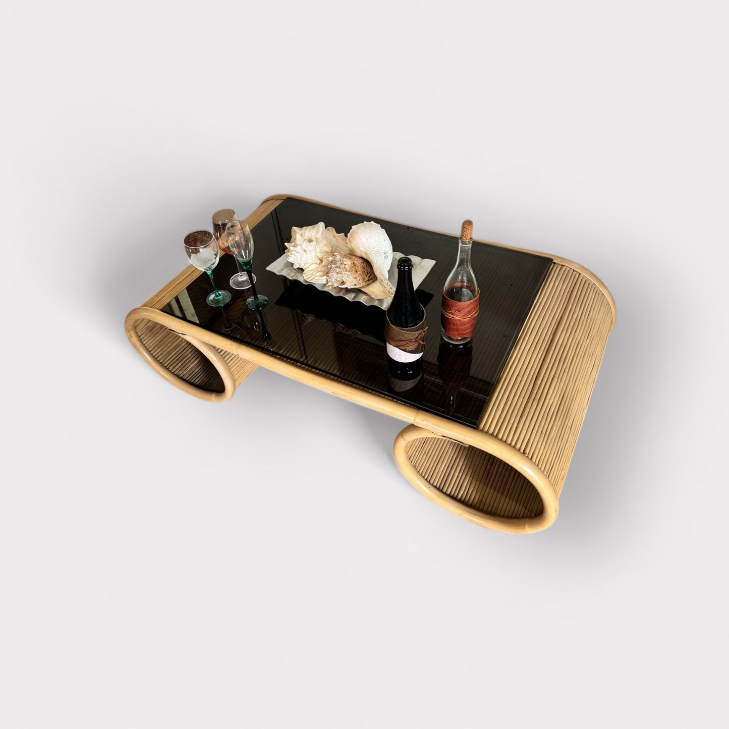 Pencil Reed Scroll Table w/ Glass