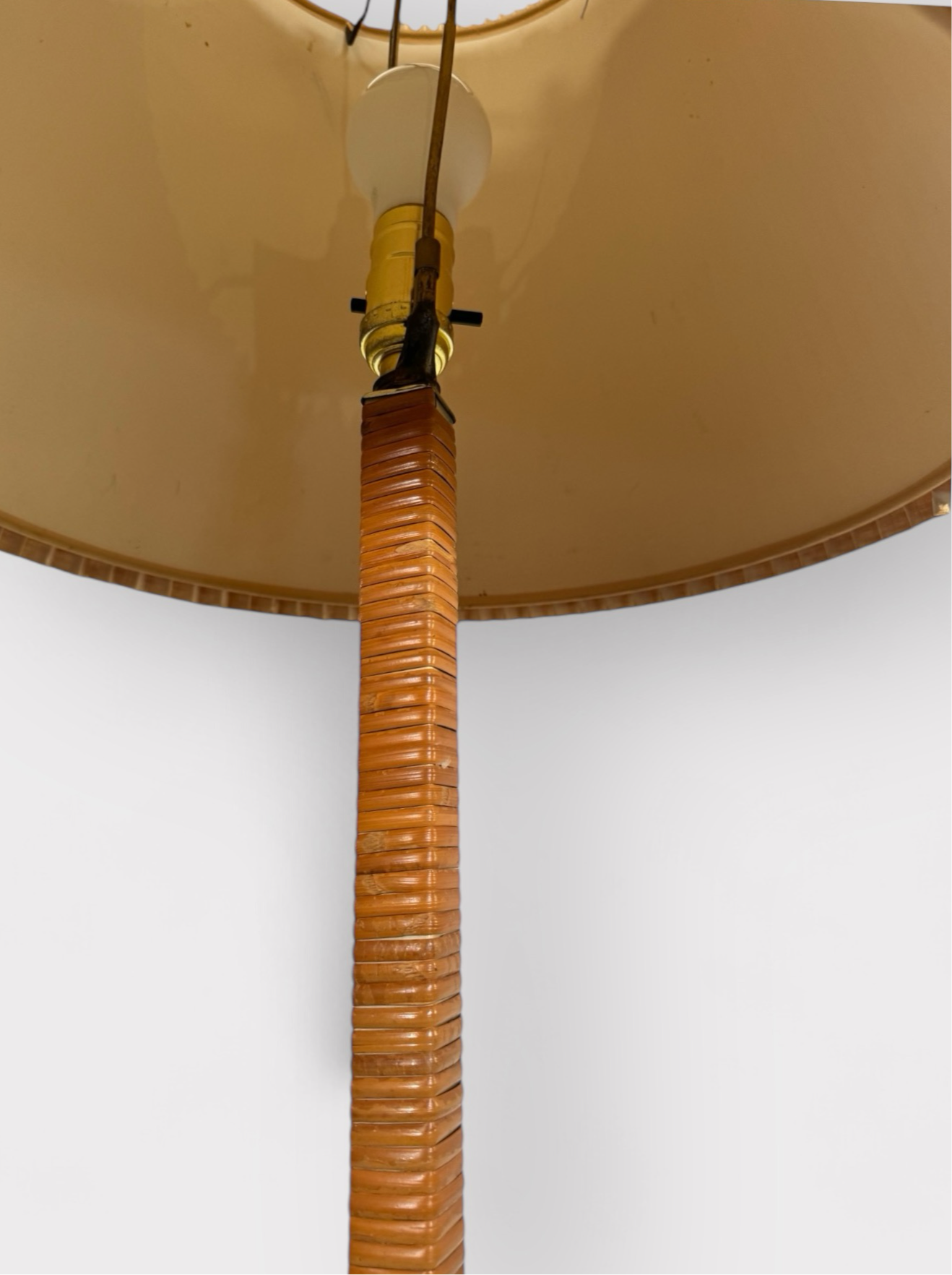 Rattan & Brass Glass Table Lamp