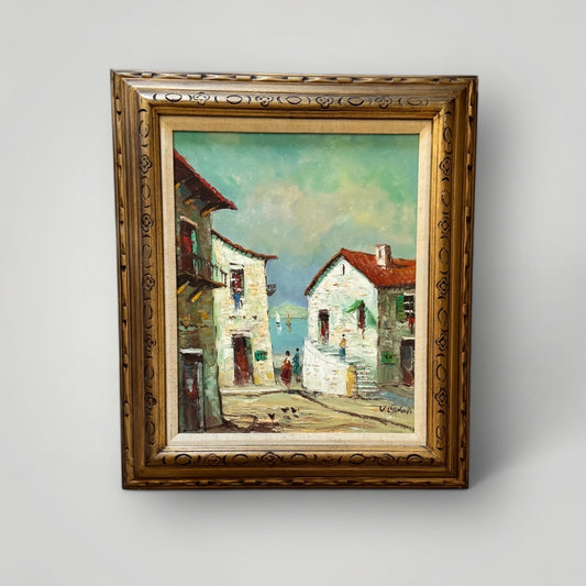 Town Scene Painting W/ Frame