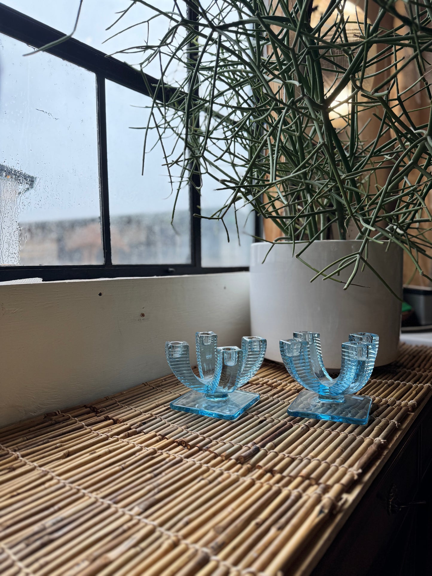 Art Deco Blue Glass Cabndelabras (pair)