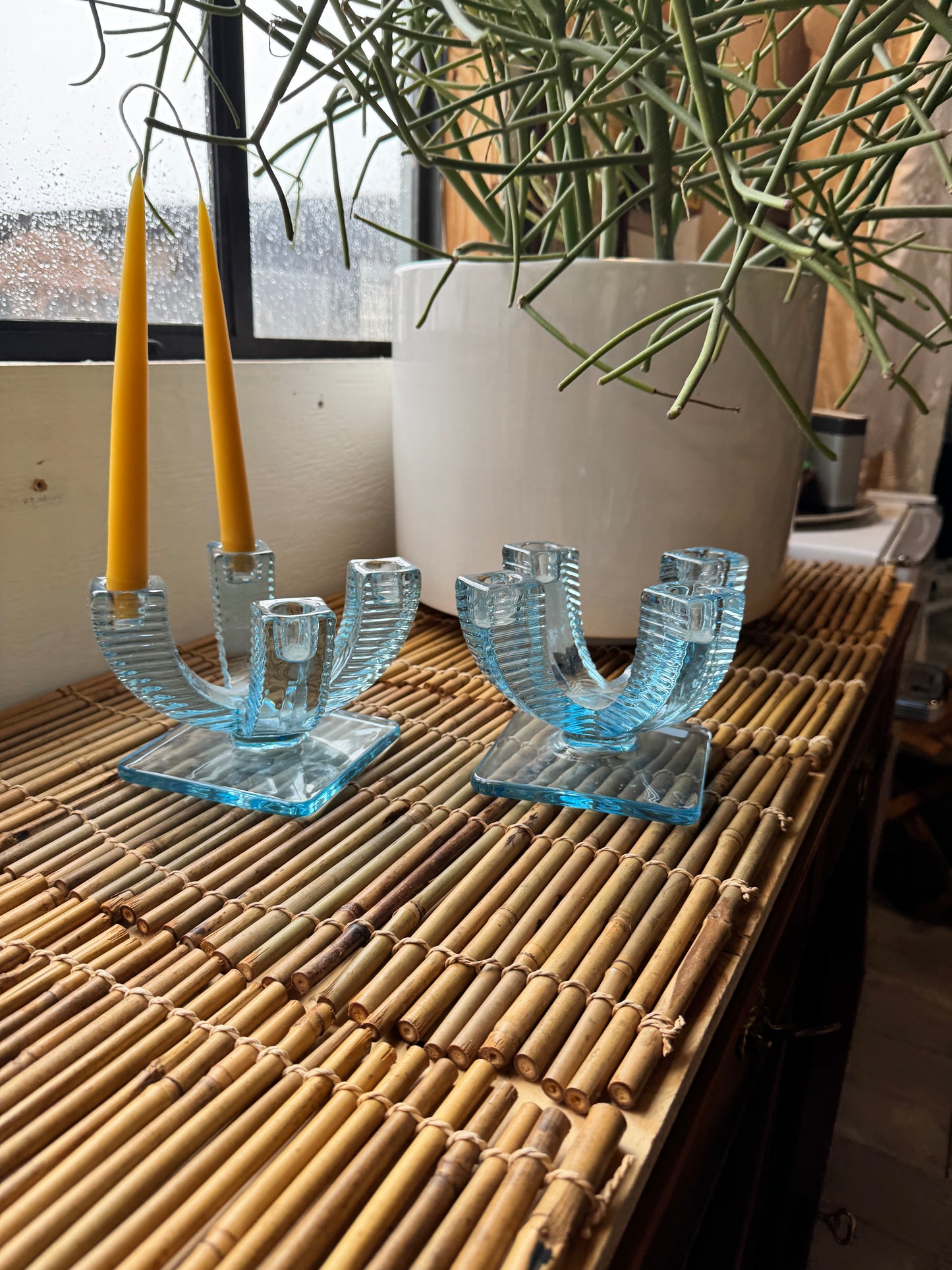 Art Deco Blue Glass Cabndelabras (pair)
