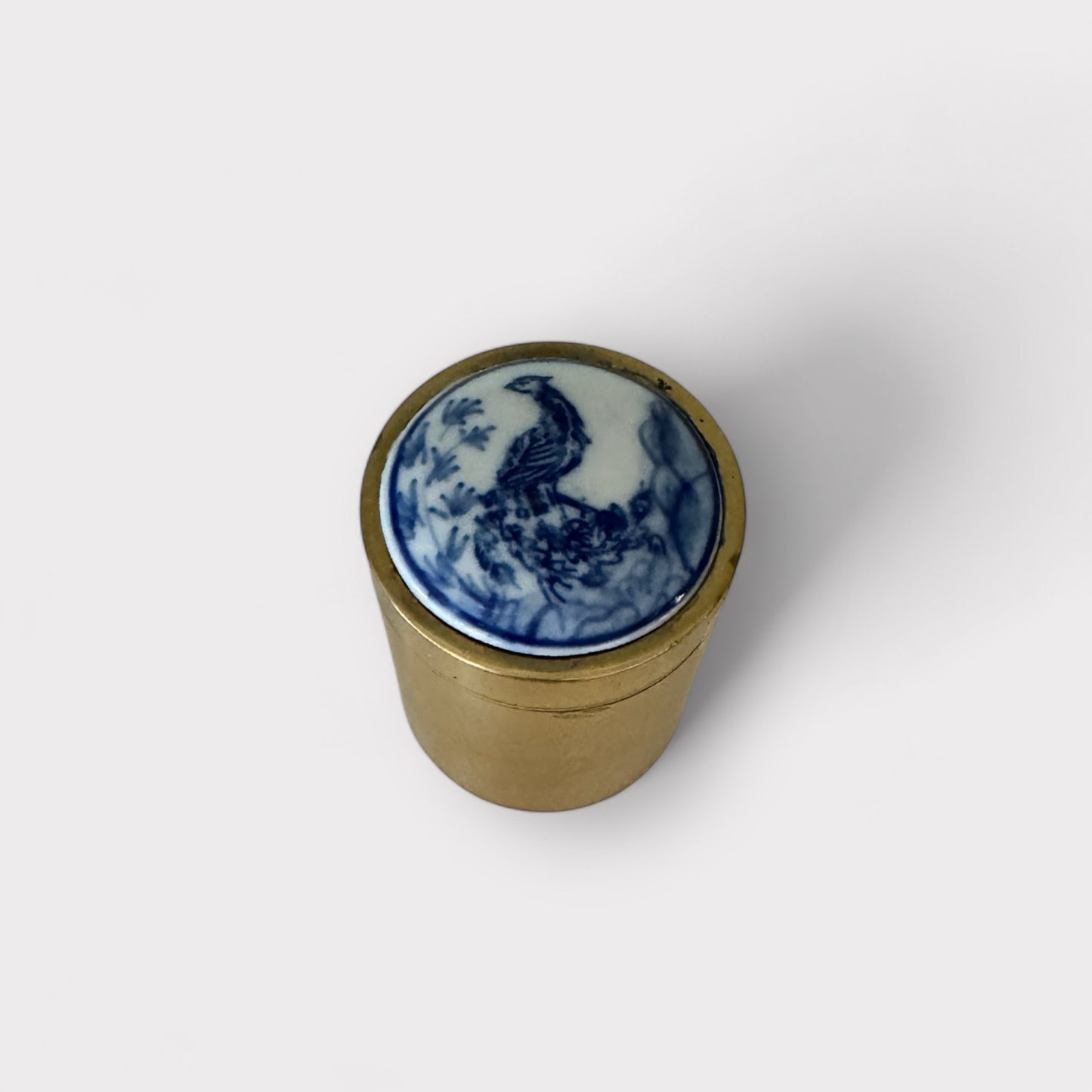 Brass Tobacco Canister w/ Hand Painted Peacock