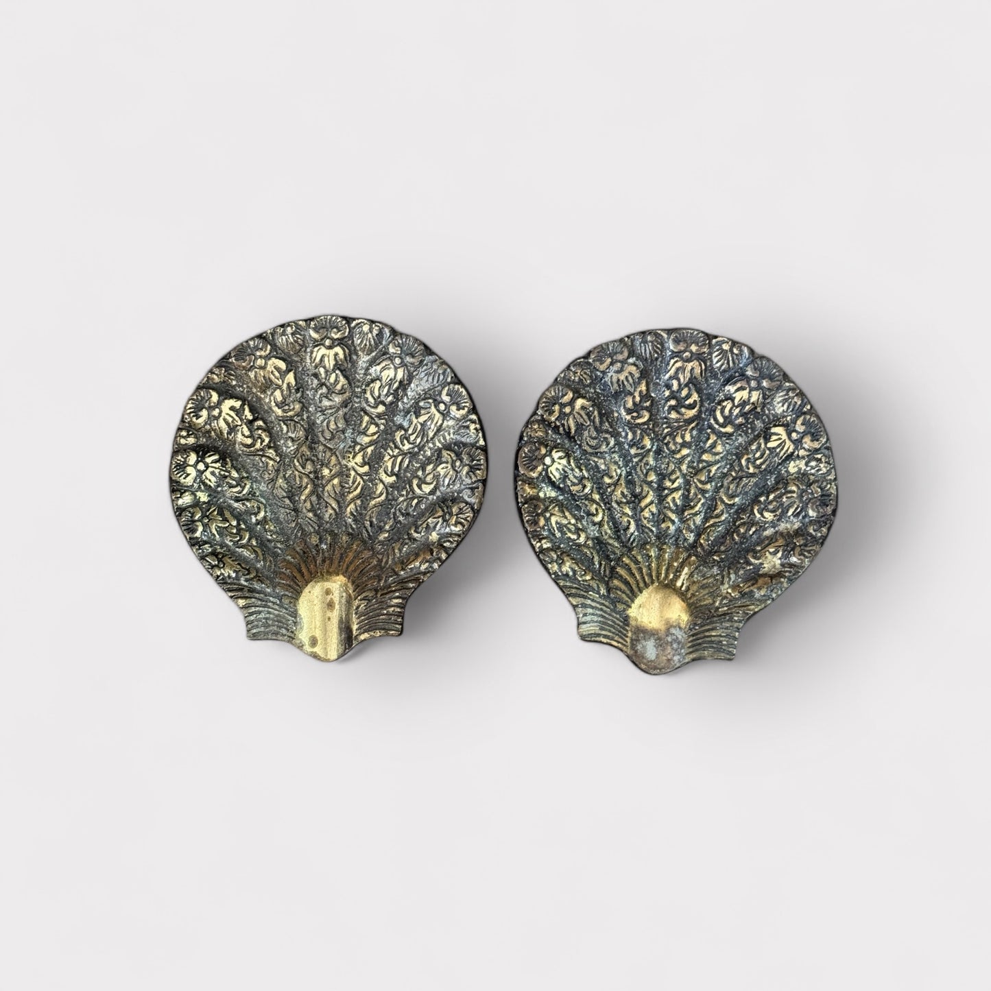 Pair of Antiqued Brass Shell Spoon Holder