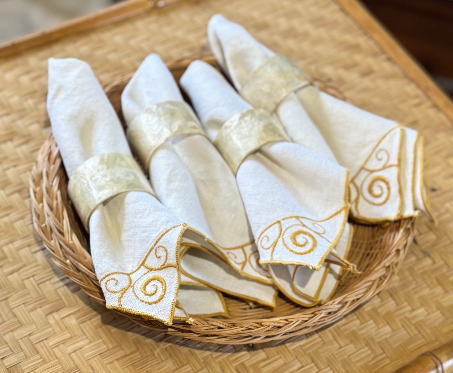 Set of 4 Embroidered Linen Napkins