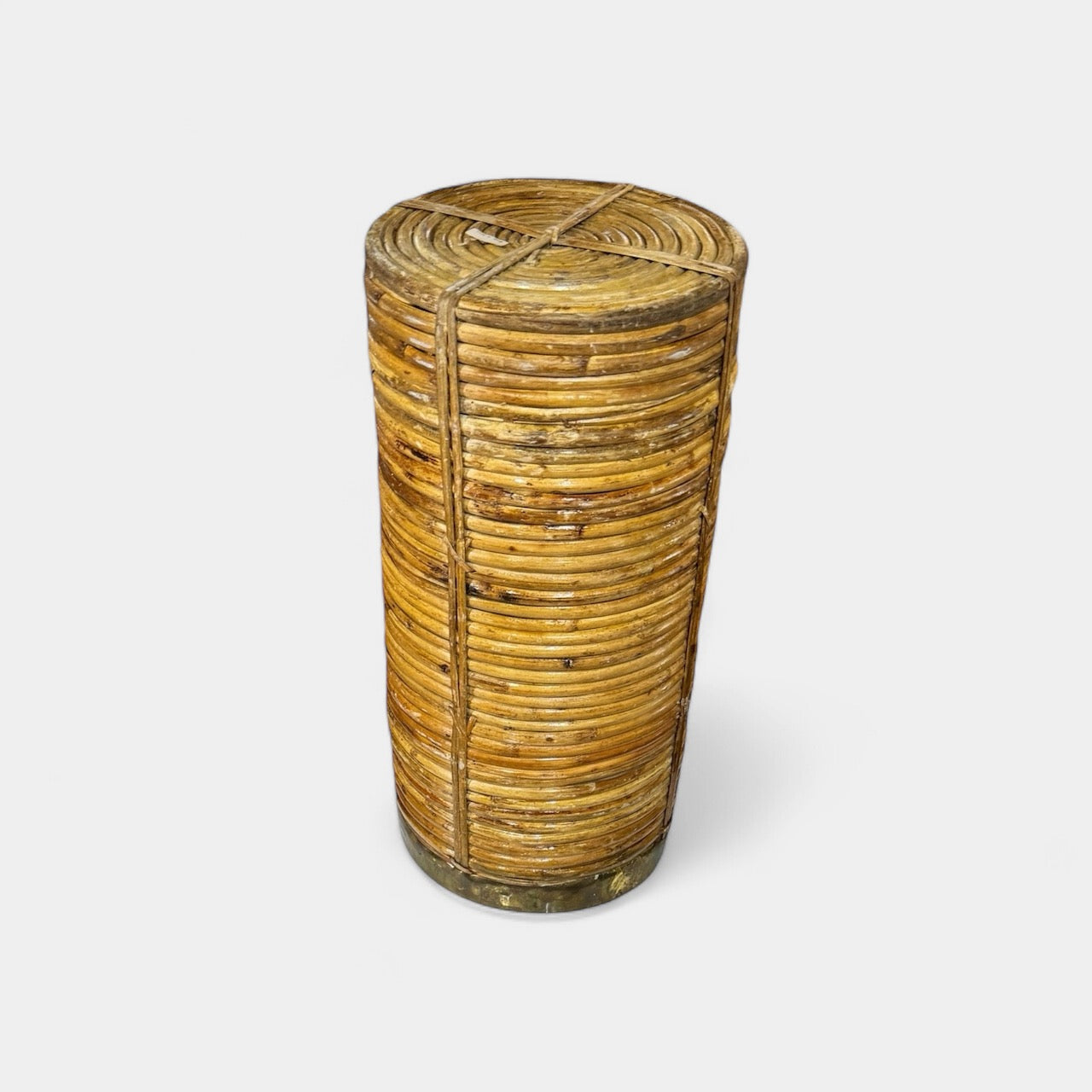 1970s Gabriella Crespi Italian Pencil Reed Umbrella Stand W/ Brass Detail