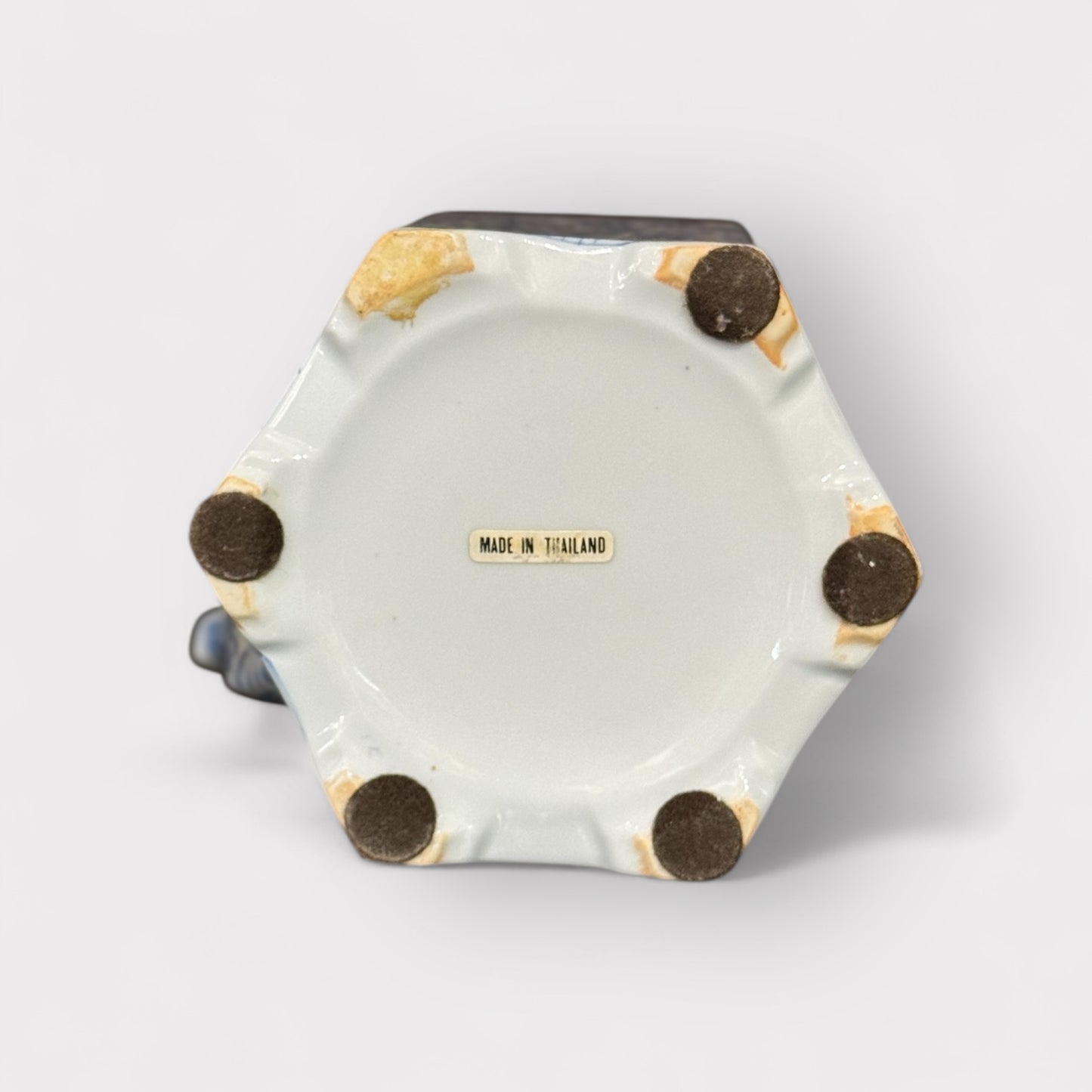 Hand Painted Blue & White Tea Pot w/ Brass Handle