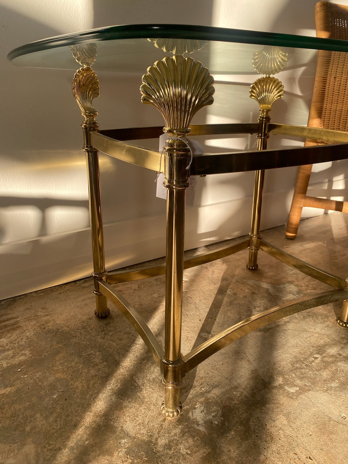 Brass Shell Glass Top Side Table