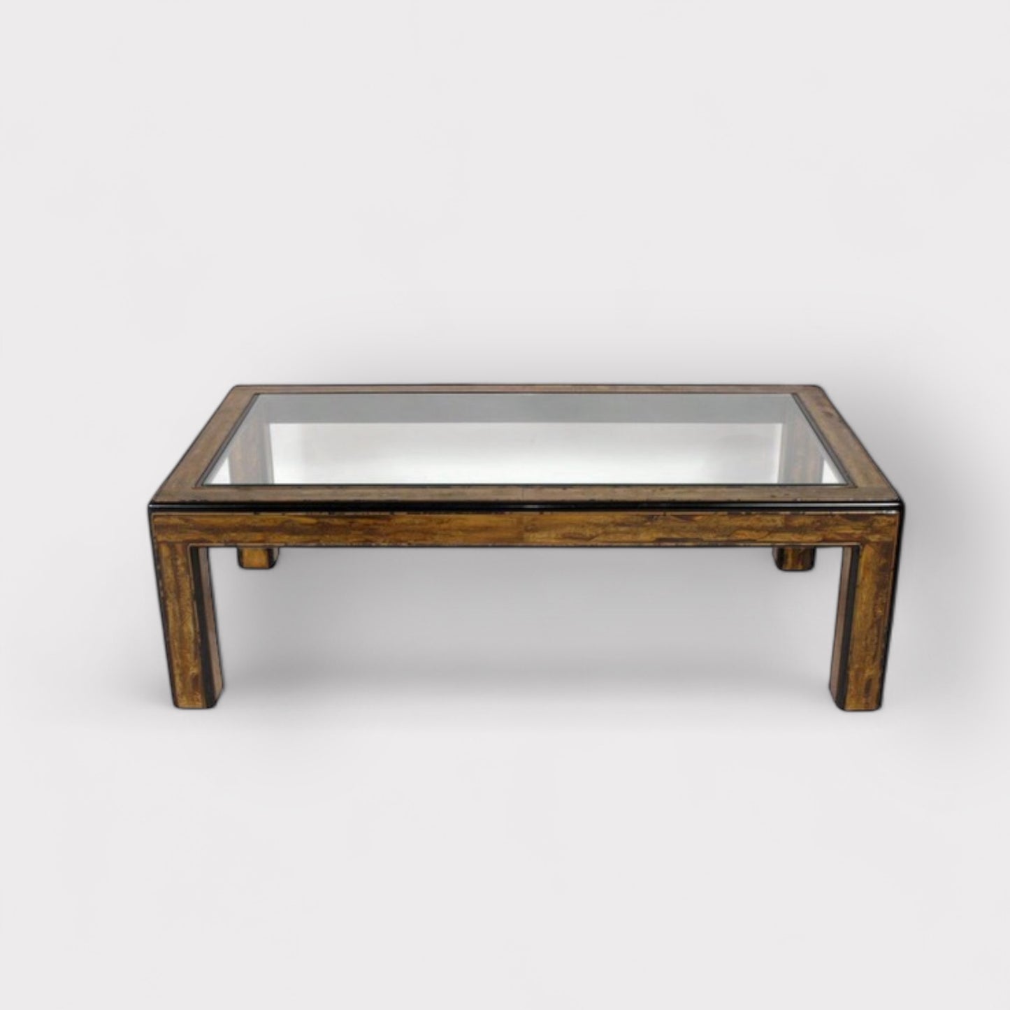 Bernard Rhône Acid Etched Brass & BlackLacquer Glass Table