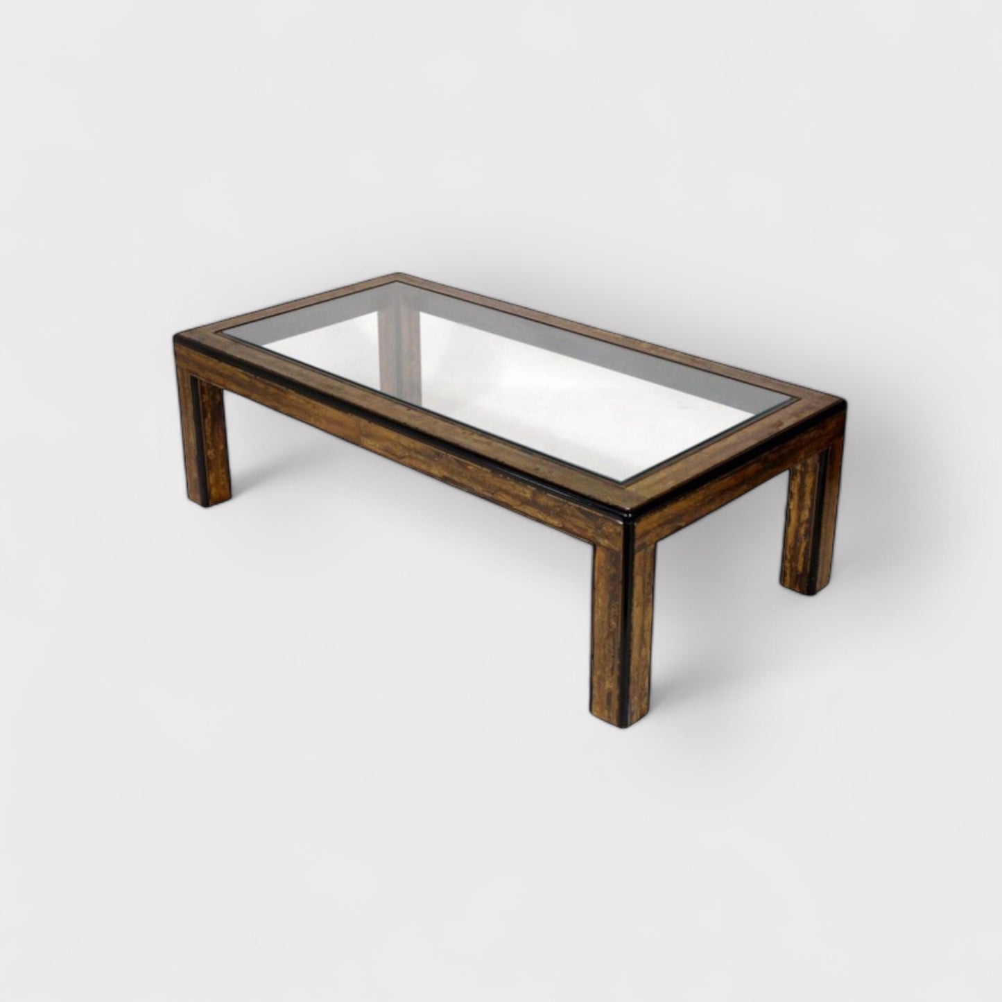 Bernard Rhône Acid Etched Brass & BlackLacquer Glass Table