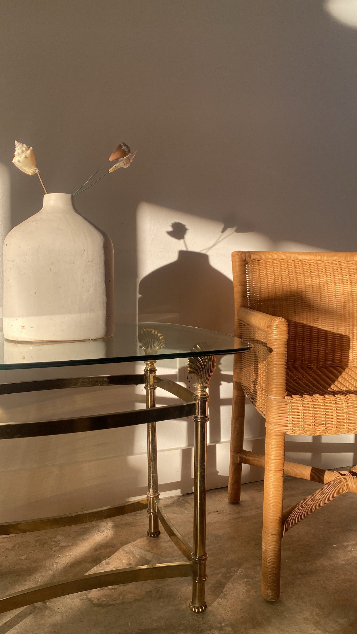 Brass Shell Glass Top Side Table