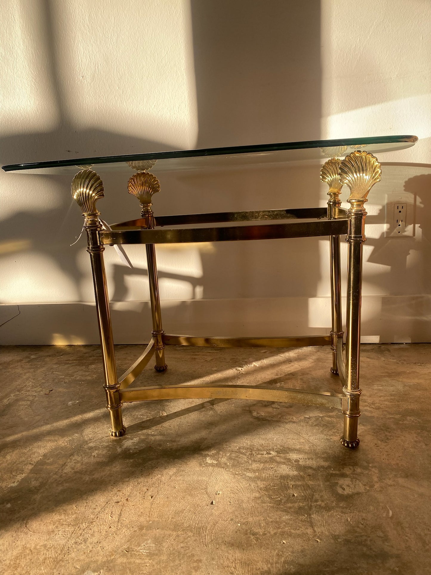 Brass Shell Glass Top Side Table