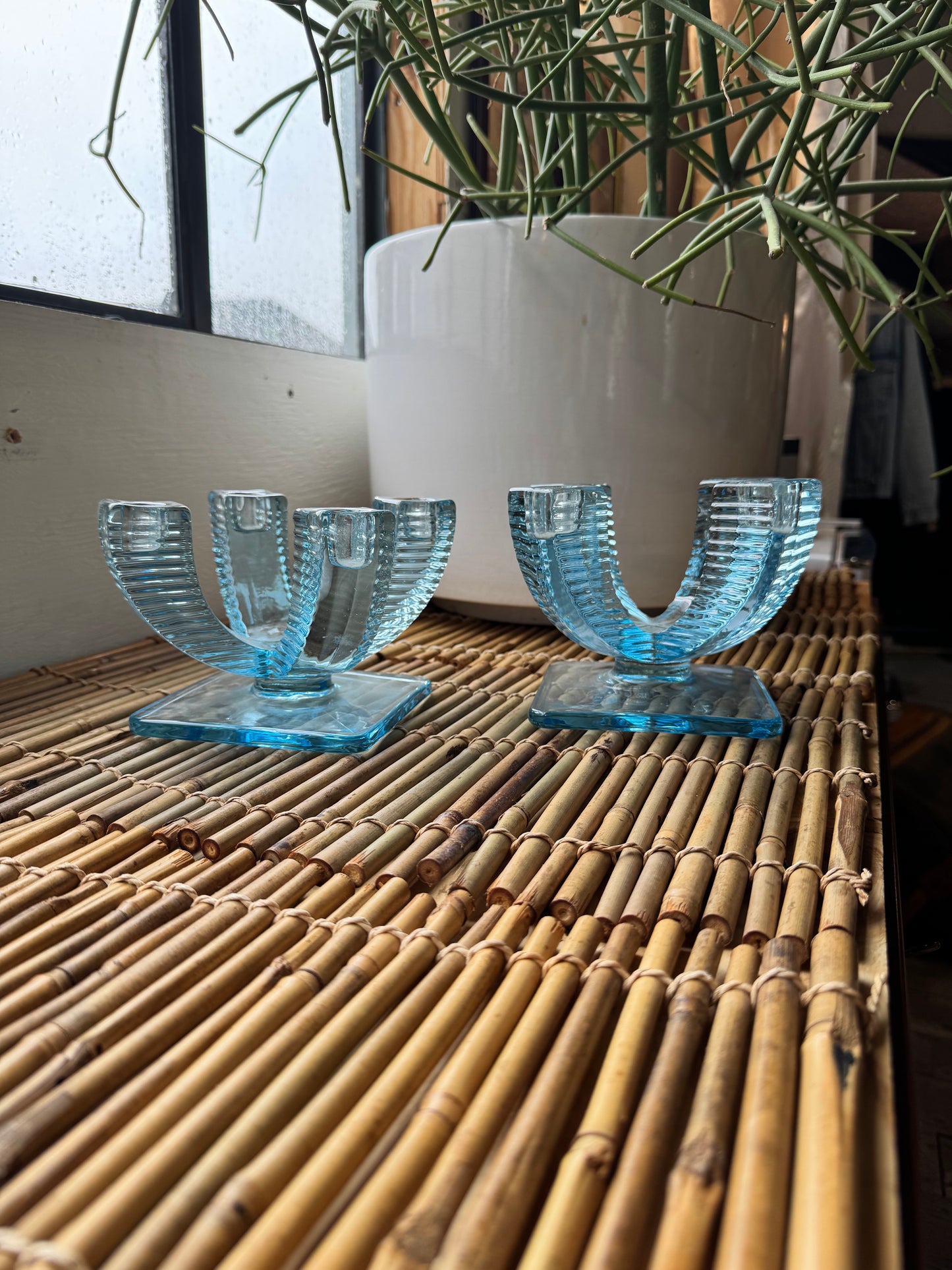 Art Deco Blue Glass Cabndelabras (pair)