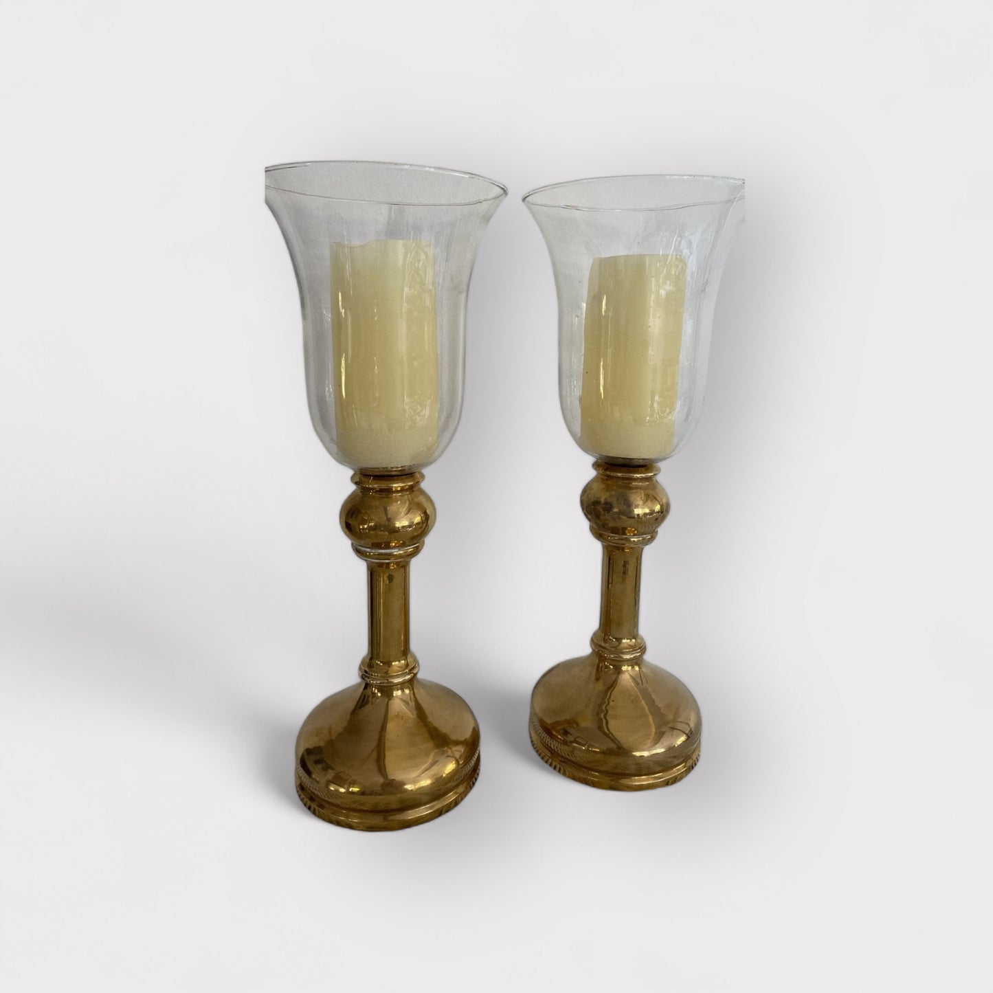 Brass Candle Sticks W/ Hurricane (Pair)
