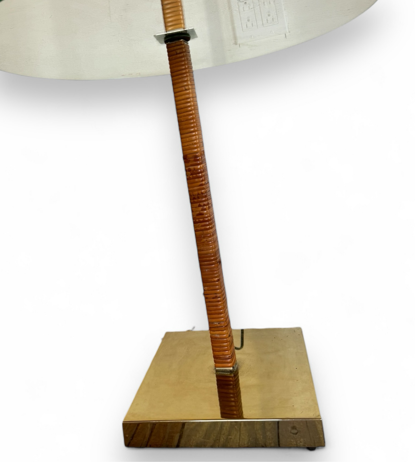 Rattan & Brass Glass Table Lamp