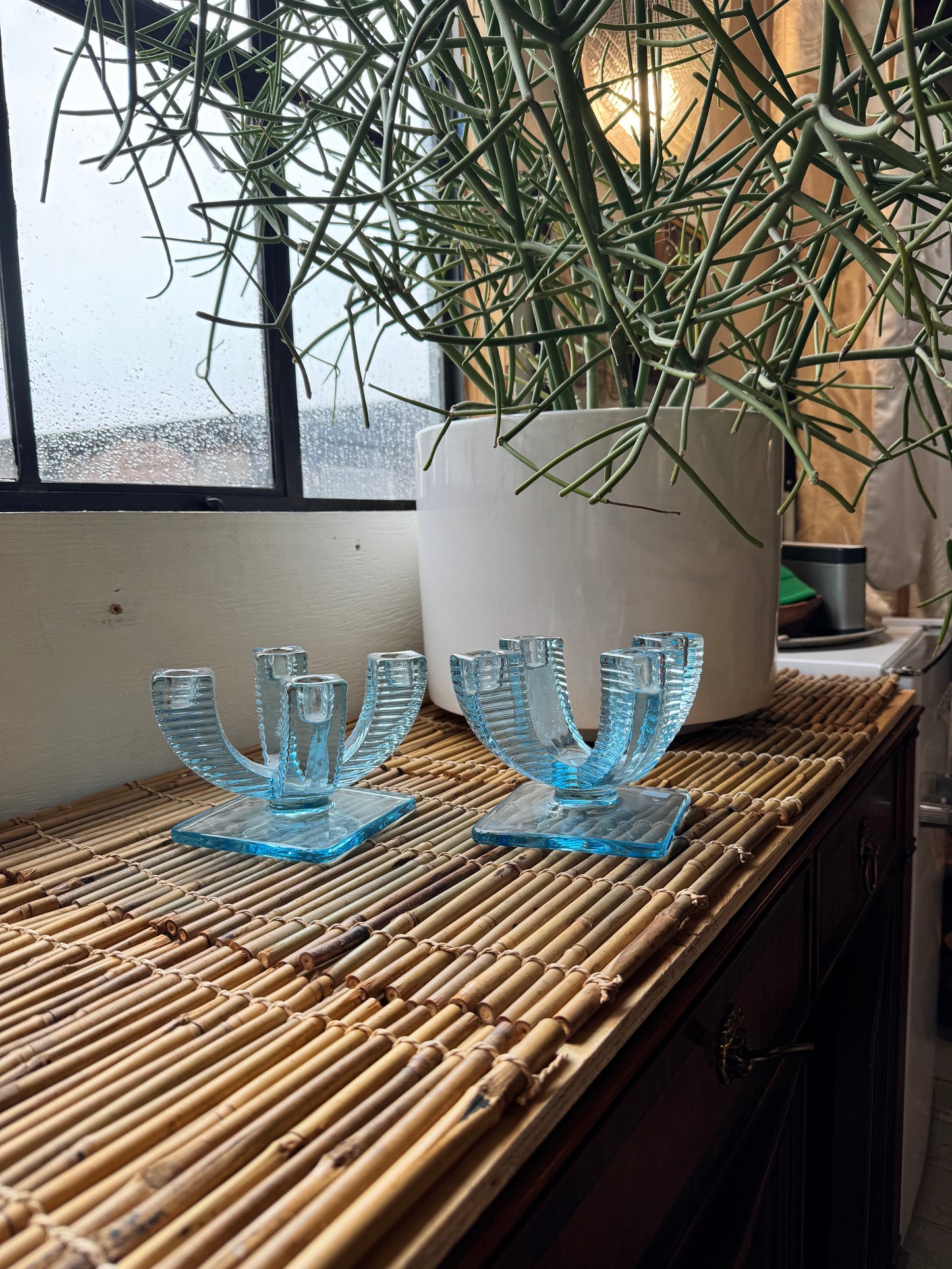 Art Deco Blue Glass Cabndelabras (pair)
