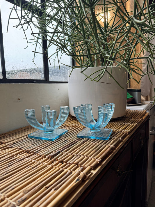 Art Deco Blue Glass Cabndelabras (pair)