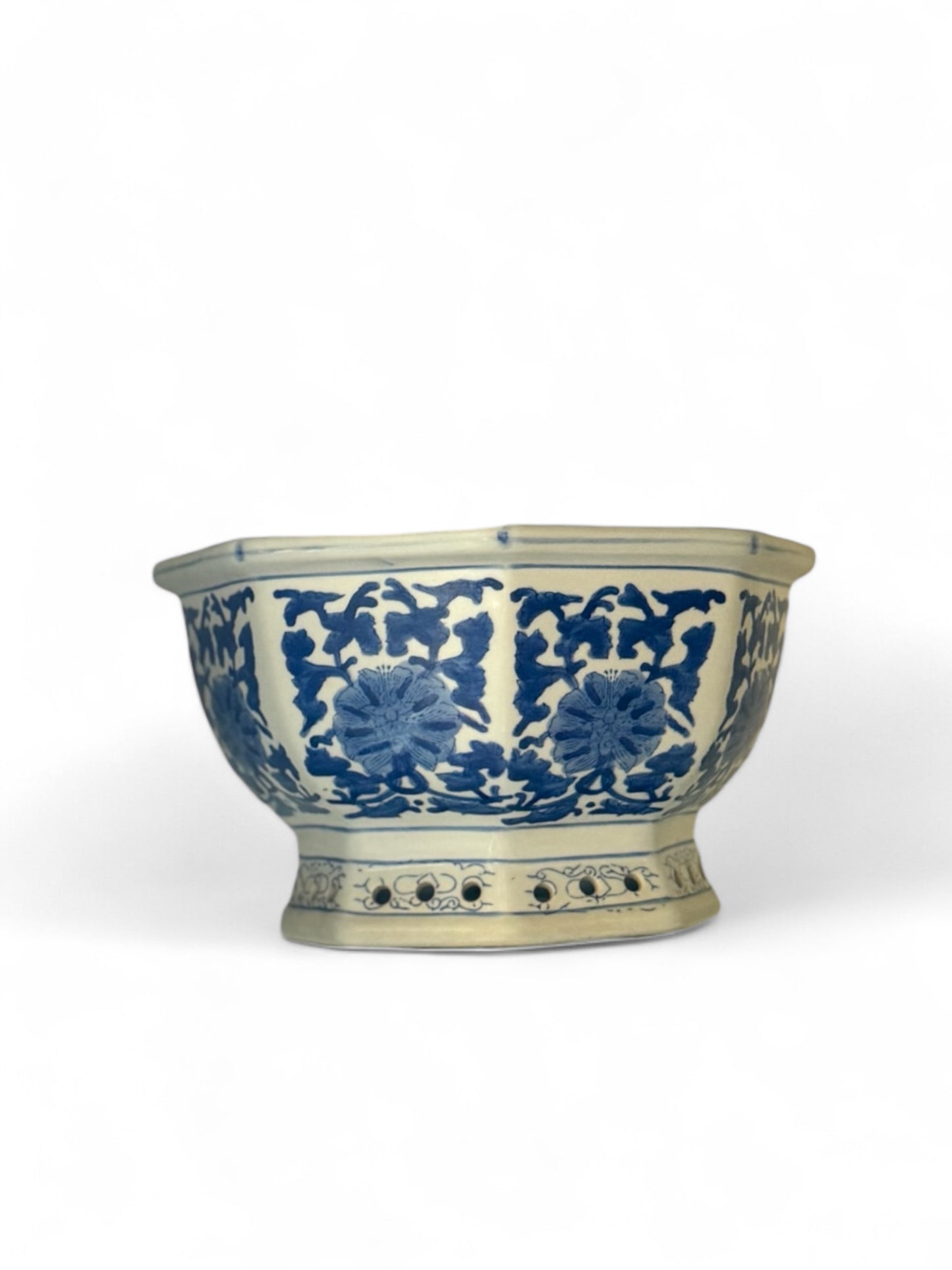 Blue & White Hand Painted Octagon Planter (large)