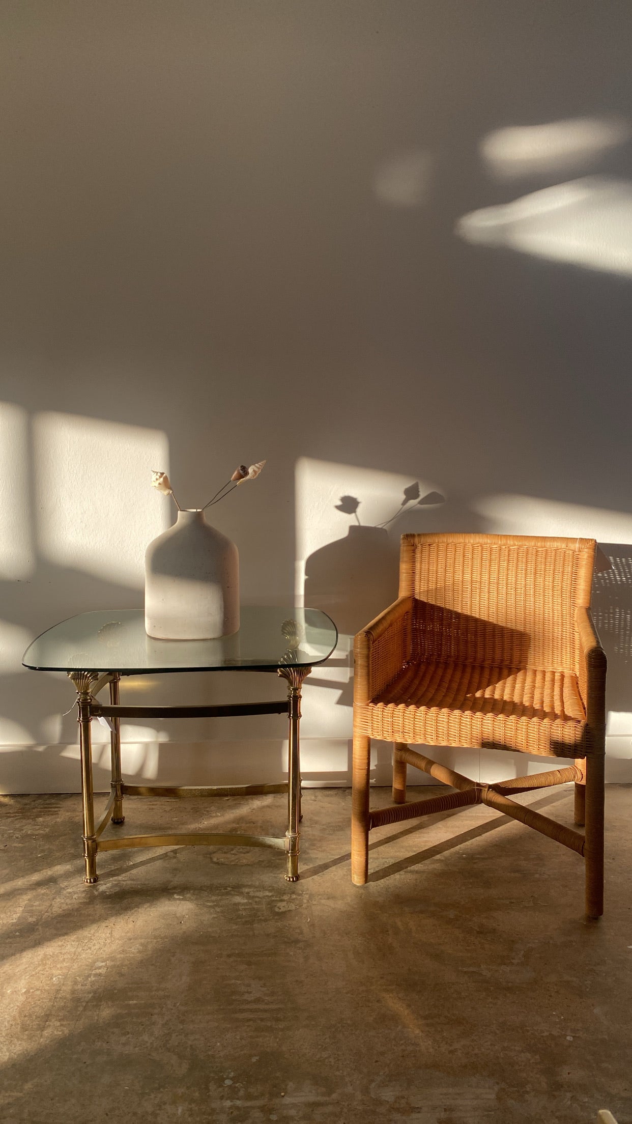 Brass Shell Glass Top Side Table