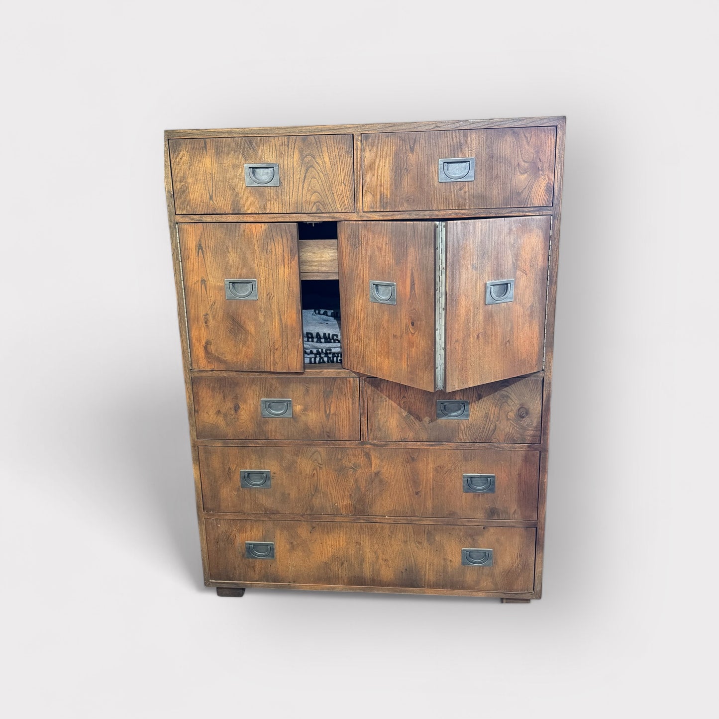 Circa 76 Henredon Campaign High Boy Dresser