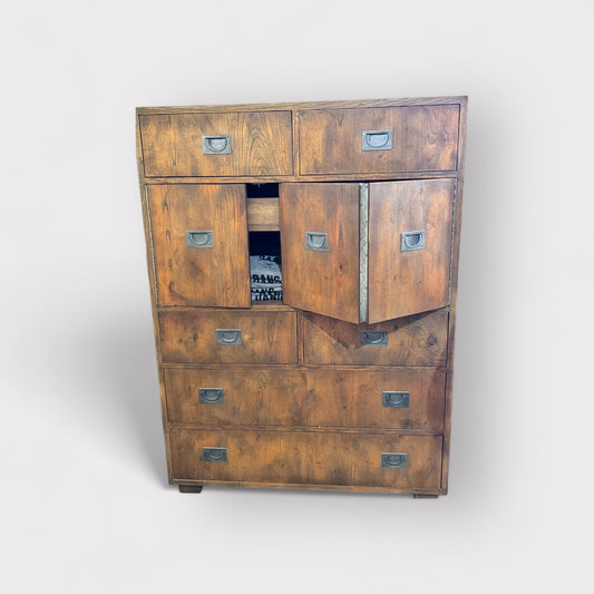 Circa 76 Henredon Campaign High Boy Dresser