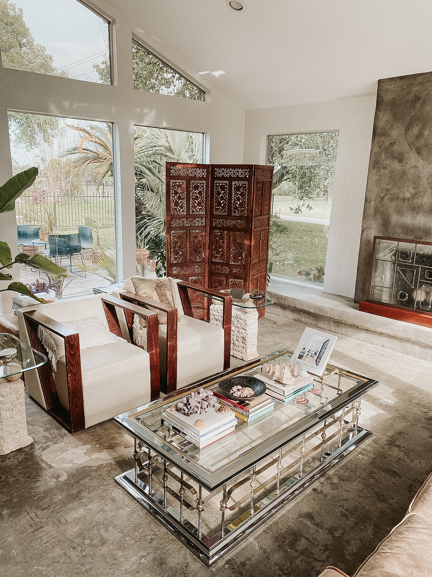 1970s Vintage Brass & Chrome Coffee Table