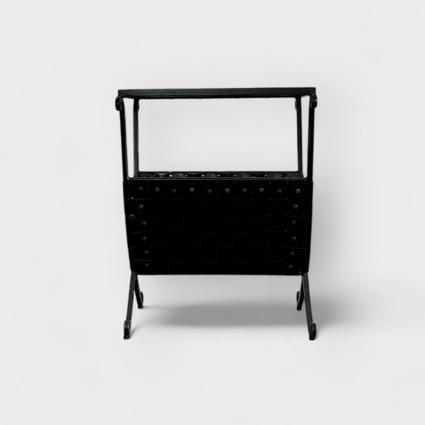 Contemporary Metal and Leather Side Table