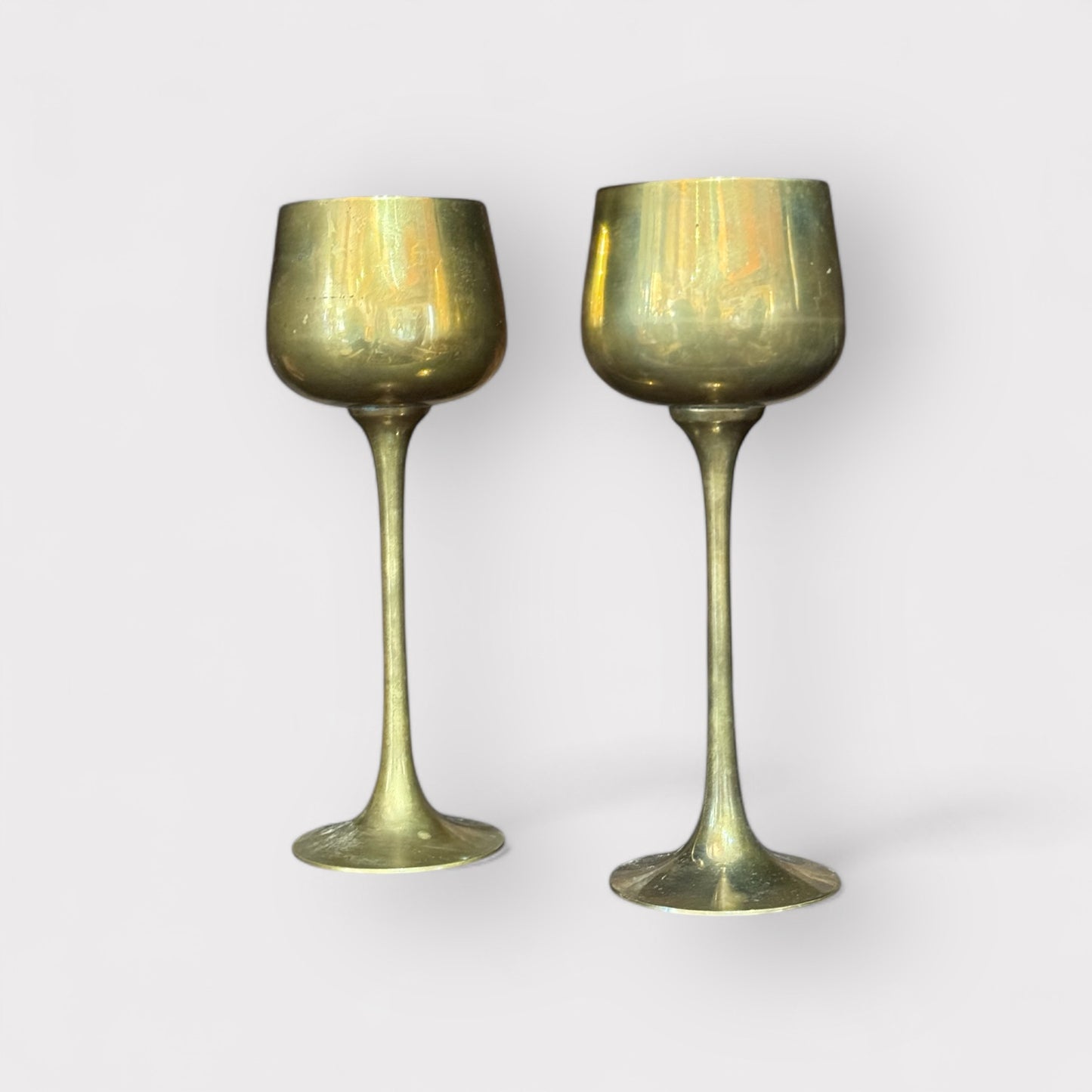 Pair Brass Wine Glasses