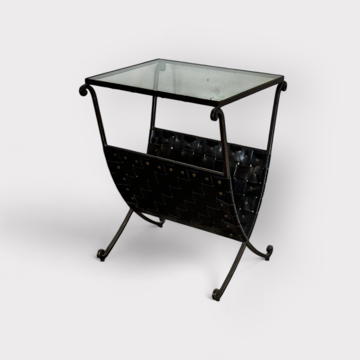 Contemporary Metal and Leather Side Table