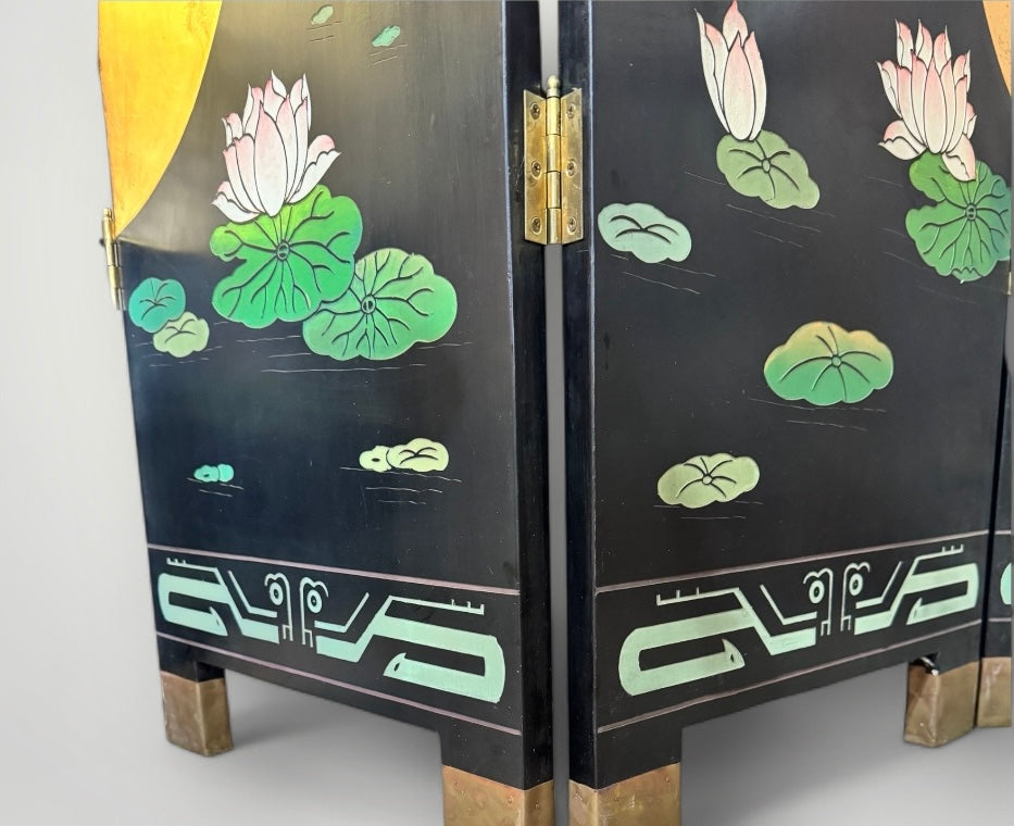 4 Panel Coromandel Screen Cranes on Gold Leaf