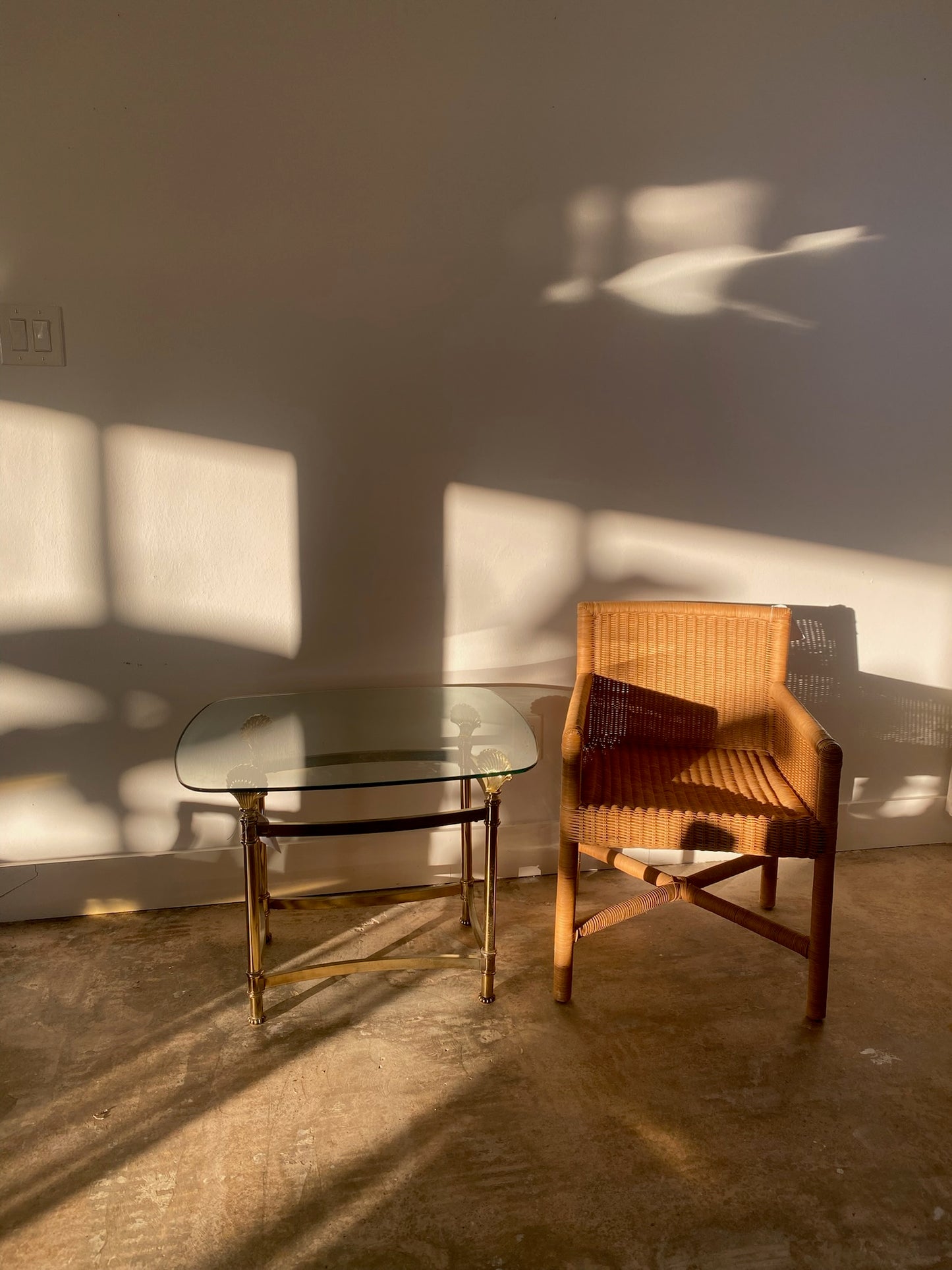 Brass Shell Glass Top Side Table