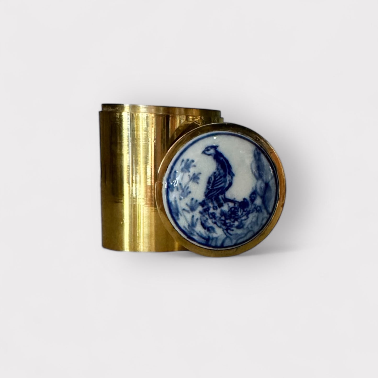 Brass Tobacco Canister w/ Hand Painted Peacock