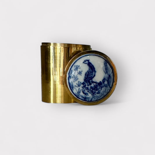 Brass Tobacco Canister w/ Hand Painted Peacock