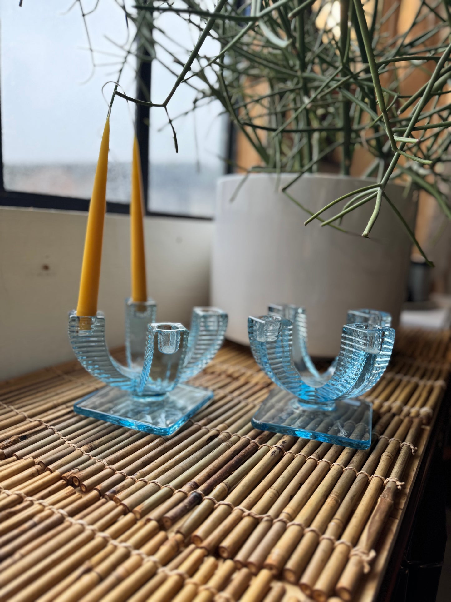 Art Deco Blue Glass Cabndelabras (pair)