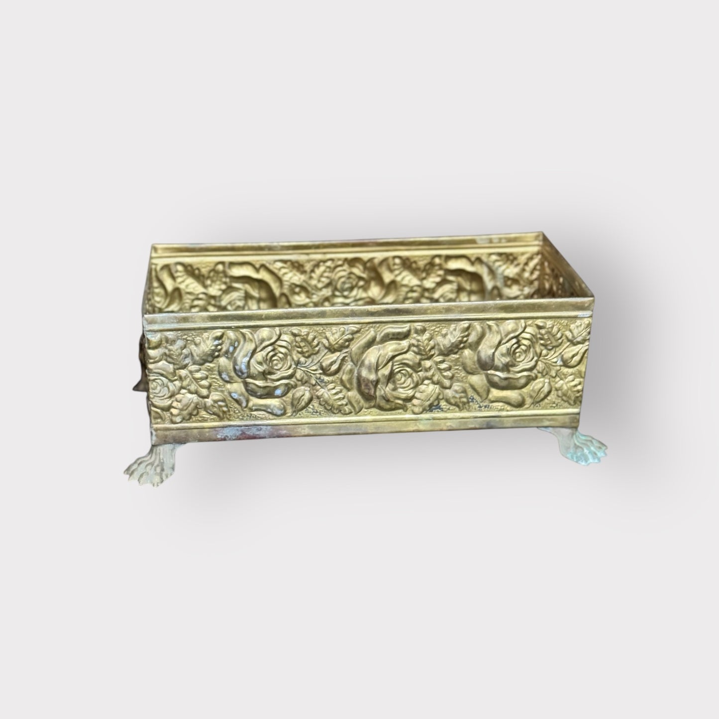 Brass Regency Floral Embossed Claw Foot Napkin Holder