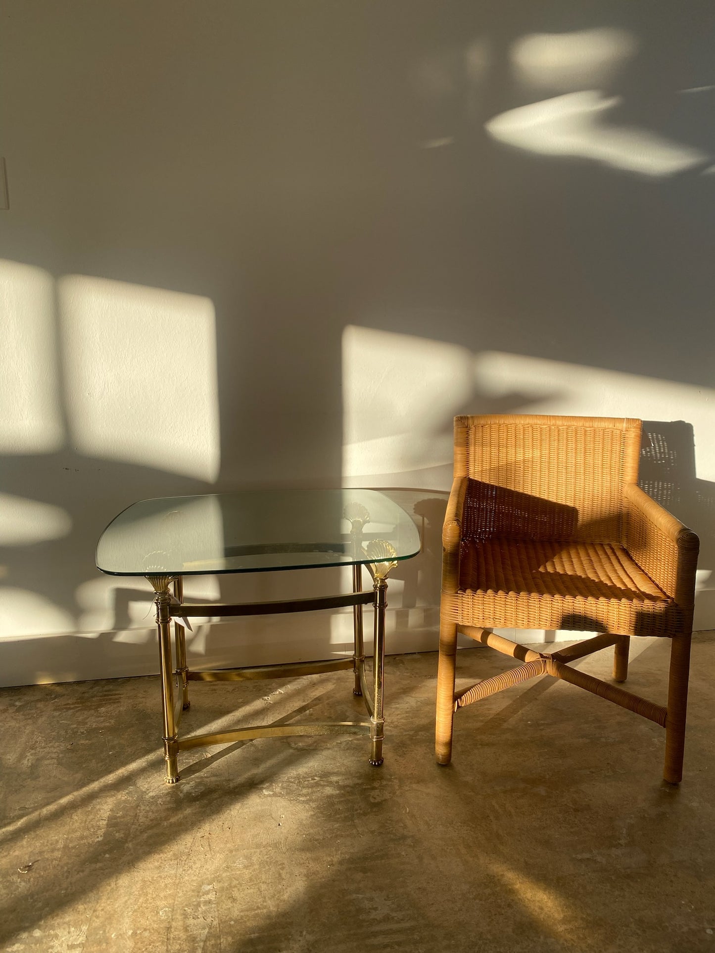 Brass Shell Glass Top Side Table