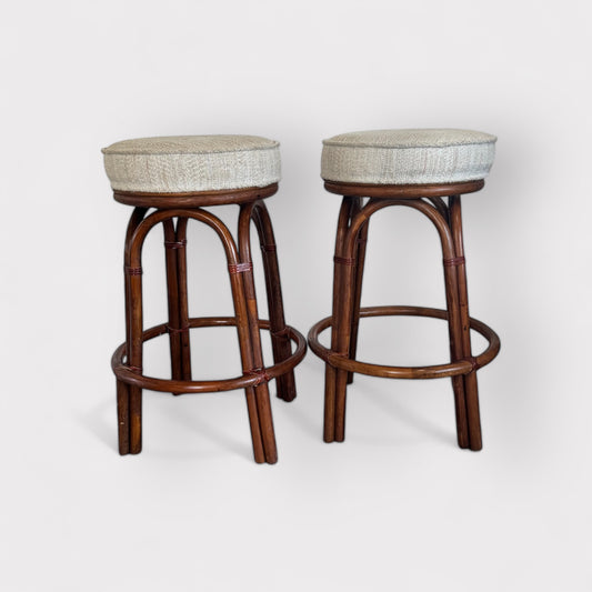 1960s Upholstered Bamboo Kitchen or Bar Stool