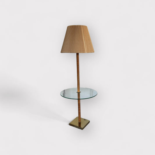 Rattan & Brass Glass Table Lamp