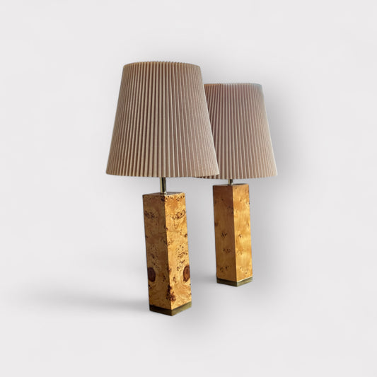 1970s Lacquered Burl Wood Lamps